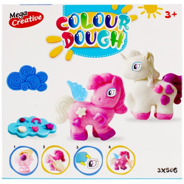 Plastilina Mega Creative Colour Dough 471263, 3x50g, cu accesorii, +3 ani, set 3 culori