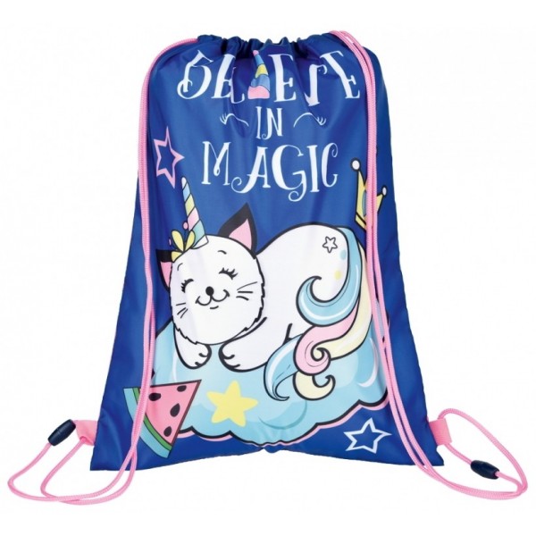 Rucsac cu snur pentru copii Bambino Caticorn 29389, albastru cu roz