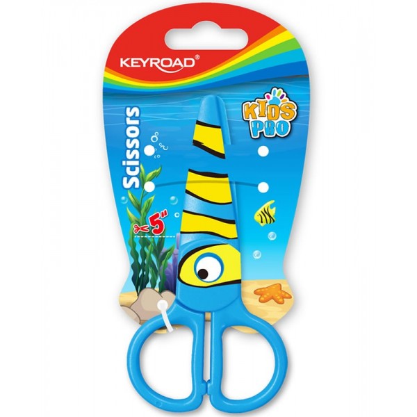 Foarfeca Keyroad Kids Pro KR971403, 13.0cm, plastic, prescolari, peste albastru, blister