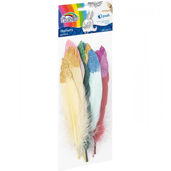 Accesorii creatie - pene, diverse culori, 10-15cm, cu sclipici, set 10 buc, Fiorello, GR-FE012 / 170-2617
