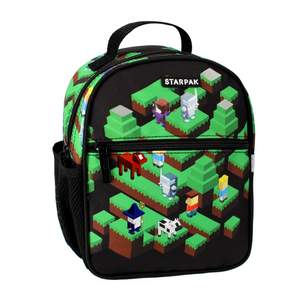 Ghiozdan Starpak Pixel Game, gradinita, 1 compartiment, 1 buzunar, negru cu verde, 506019