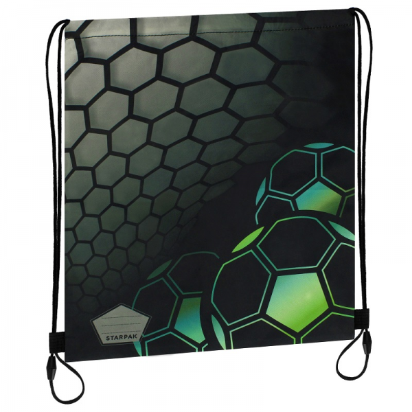 Rucsac cu snur pentru copii Starpak Football 506126, negru cu verde, 40x34cm