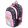 Ghiozdan St.Majewski My Little Friend Cat, 4 compartimente, 2 buzunare, roz cu negru, 642746