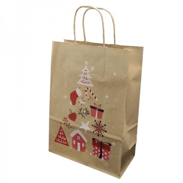 Punga cadou Craciun Colorarte 24399, A3, 32x41x12cm, 100g/mp, kraft, manere din hartie rasucita, motive de Craciun