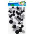 Pom Pom, 10-20mm, alb, negru, gri, set 90 buc, Craft with Fun, 501474