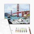 Set Pictura pe numere 40x50cm, Brushme - Podul San Francisco - panza, cadru de lemn, pensule, culori acrilice, BS7979