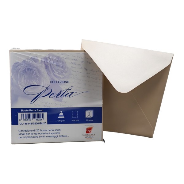 Plic color pentru invitatie Colorarte Perla, nisipiu perlat, 120g/mp, 145x145mm, set 25 buc