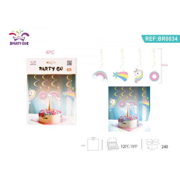 Stegulete aniversare PartyGo, imprimeu unicorn, BR0034, set 4 buc