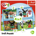 Puzzle carton 4in1 2x12, 2x24 piese Trefl Bing - Bing fericit, 542024, 3+ ani