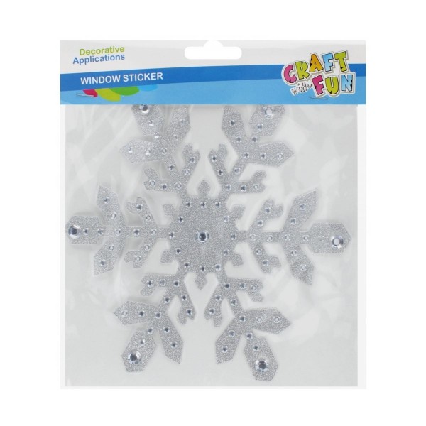 Sticker fulg de nea cu diamante pentru ferestre argintiu, Craft with Fun, 521609