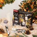 Set 4x Marker cu creta UNI Chalk PWE-5M XMAS Scandinavian, 1.8-2.5mm, alb, auriu, argintiu, negru + 2 sabloane A3