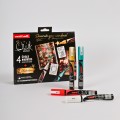 Set 4x Marker cu creta UNI Chalk PWE-5M XMAS Traditional, 1.8-2.5mm, alb, auriu, verde, rosu + 2 sabloane A3