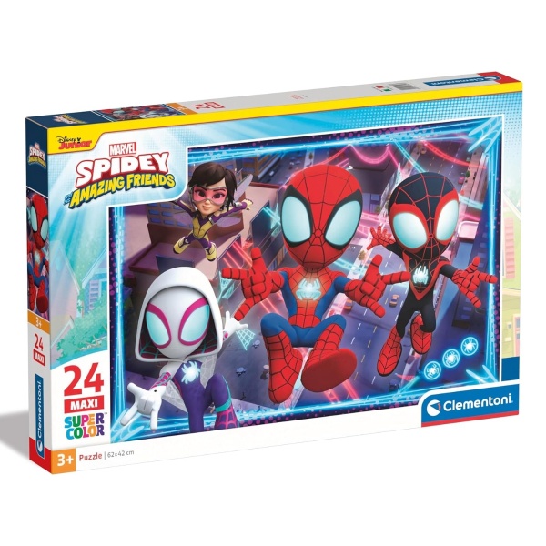 Puzzle carton 24 piese Clementoni Maxi Supercolor - Spidey - Spidey si prietenii lui extraordinari, 28527, 3+ ani