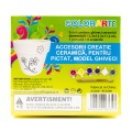 Accesorii creatie ceramica - ghiveci alb cu desene, pentru pictat / colorat + 6 culori si pensula, 12.3 cm, Colorarte BS2006