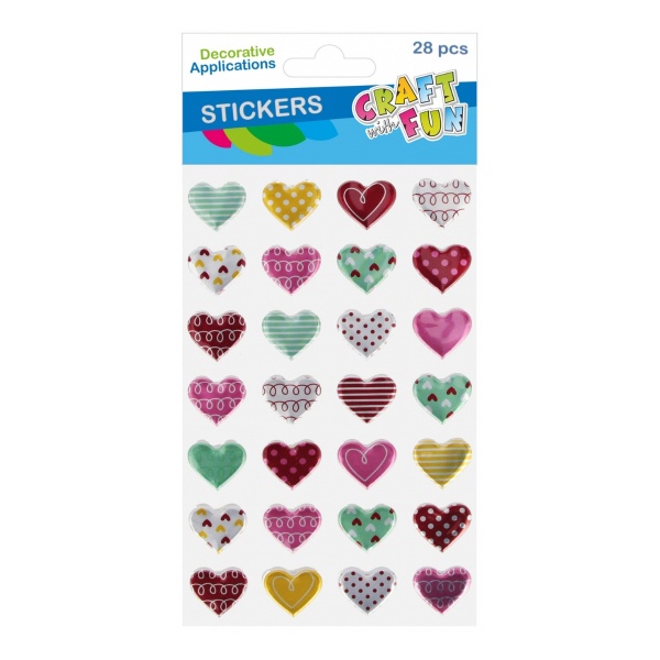 Accesorii creatie - stickere autoadezive - inimi diverse culori, cu model, set 28 buc, Craft with Fun 545814