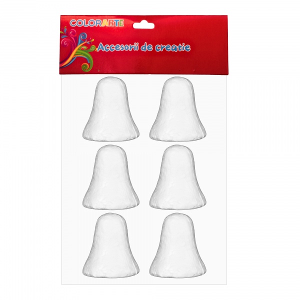 Accesorii creatie - polistiren - clopotel, alb, 5cm, set 6 buc, Colorarte, MY19