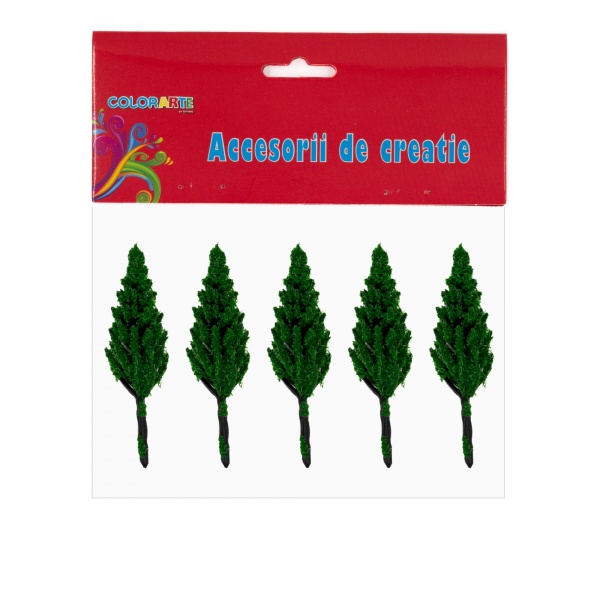 Accesorii creatie - plastic - braduti Craciun, verde, 6cm, set 5 buc, Colorarte, MY34