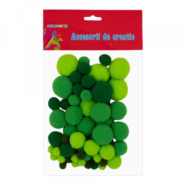 Accesorii creatie - Pom Pom, verde, 10-30mm, set 70 buc, Colorarte, MY25