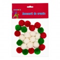 Accesorii creatie - Pom Pom casmir, verde/alb/rosu, 20mm, set 25 buc, Colorarte, MY27