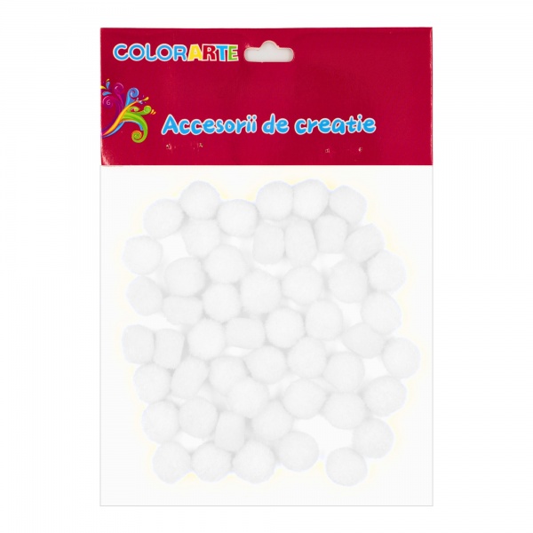 Accesorii creatie - Pom Pom, alb, 10mm, set 50 buc, Colorarte, MY20