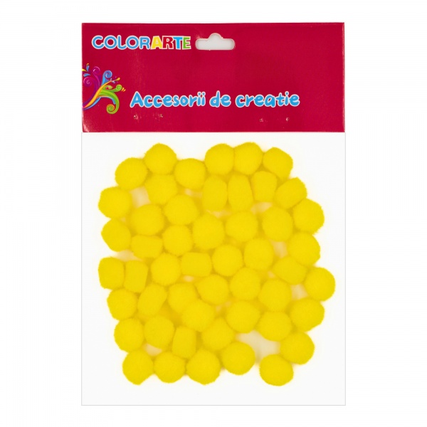 Accesorii creatie - Pom Pom, galben, 10mm, set 50 buc, Colorarte, MY23