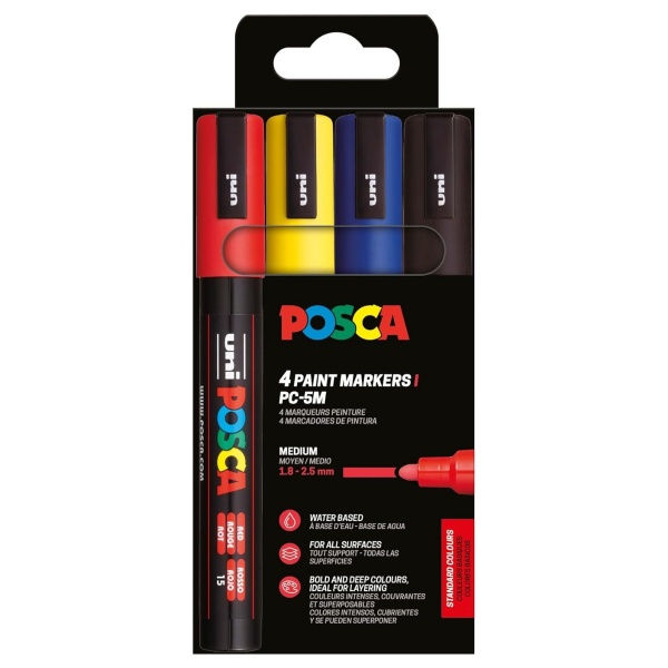 Marker UNI Posca PC-5M, varf rotund, 1.8-2.5mm, set  4 culori