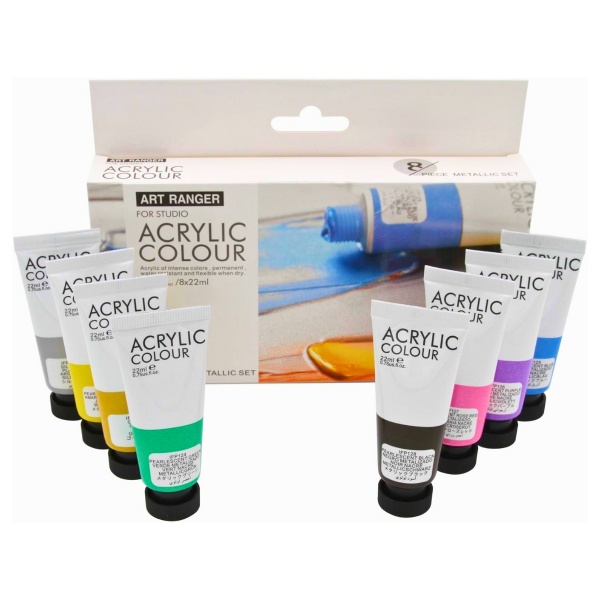 Culori acrilice Magi-Wap Art Rangers, 8 culori x 22ml, culori metalice, FEA0822T-M