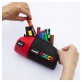 Penar echipat UNI Posca, negru cu rosu, 16 markere (6x5M, 6x3M, 4x1MR)