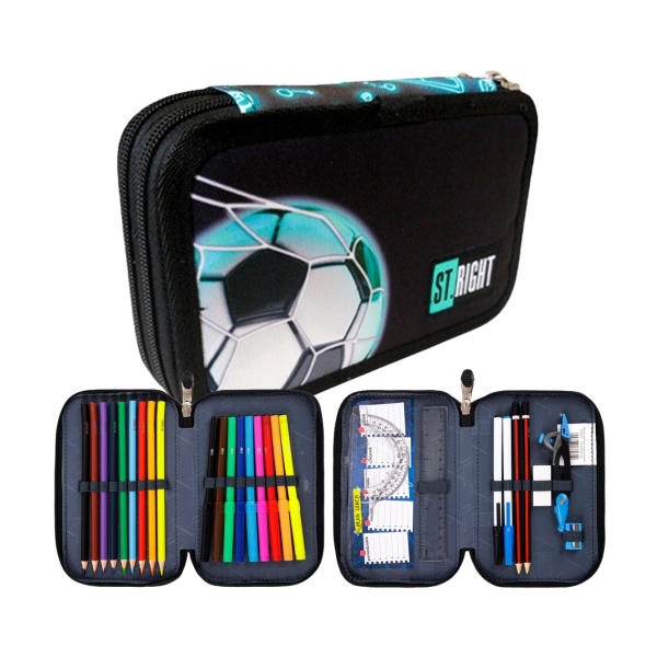 Penar echipat St.Majewski St.Right Neon Football, 2 fermoare, negru cu bleu, 27 piese