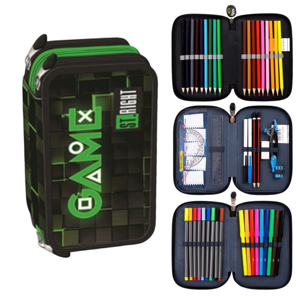 Penar echipat St.Majewski St.Right Green Game, 3 fermoare, 47 de piese, negru