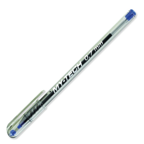 Pix cu bila Pensan My-Tech, 0.7mm, cu capac cu clips, corp transparent, diverse culori
