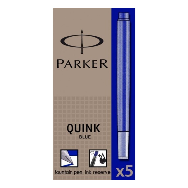 Patroane cerneala lungi (rezerve) Parker Quink 1950384, cerneala albastra, set 5 buc