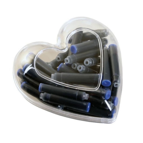 Patroane cerneala scurte (rezerve) Cresco 80047, cerneala albastra, cutie plastic inima cu 50 buc