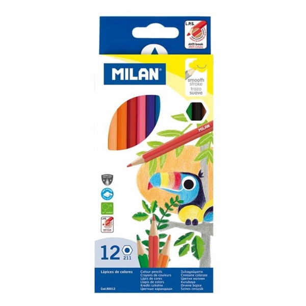 Creioane colorate Milan 80012, hexagonale, 12 culori, blister carton