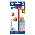 Creioane colorate Milan 07112312, bicolor, triunghiulare, 12+12 culori, blister carton