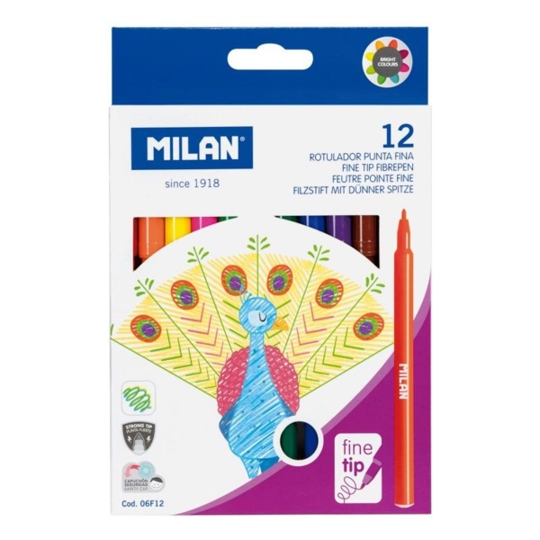 Carioci colorate Milan 06F12, 12 culori, varf 2mm, blister carton