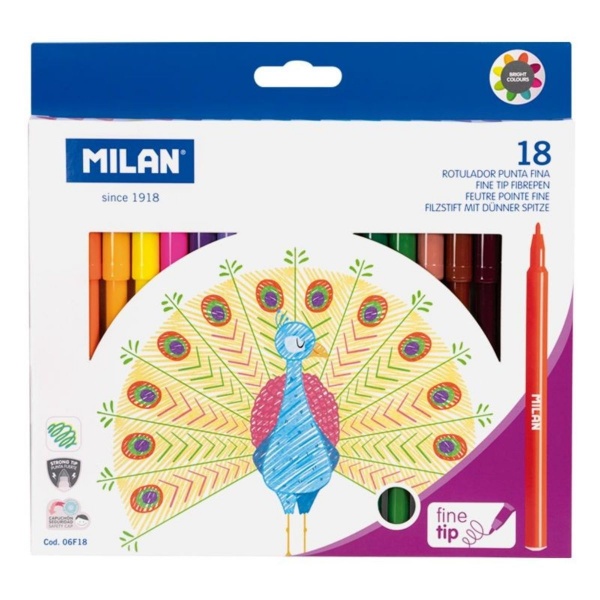 Carioci colorate Milan 06F18, 18 culori, varf 2mm, blister carton