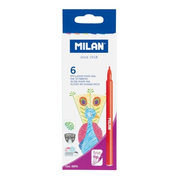 Carioci colorate Milan 06F6, 6 culori, varf 2mm, blister carton