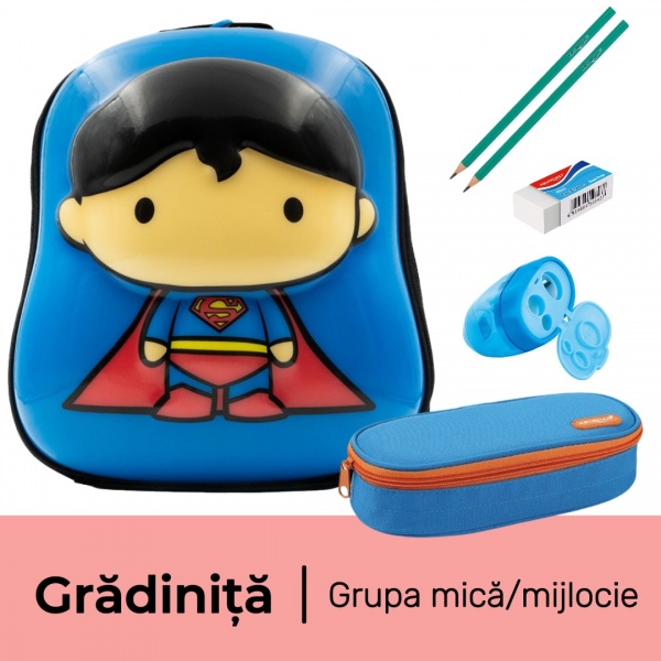 Pachet rechizite gradinita grupa mica/mijlocie, Ghiozdan echipat de baza, baiat, 6 piese
