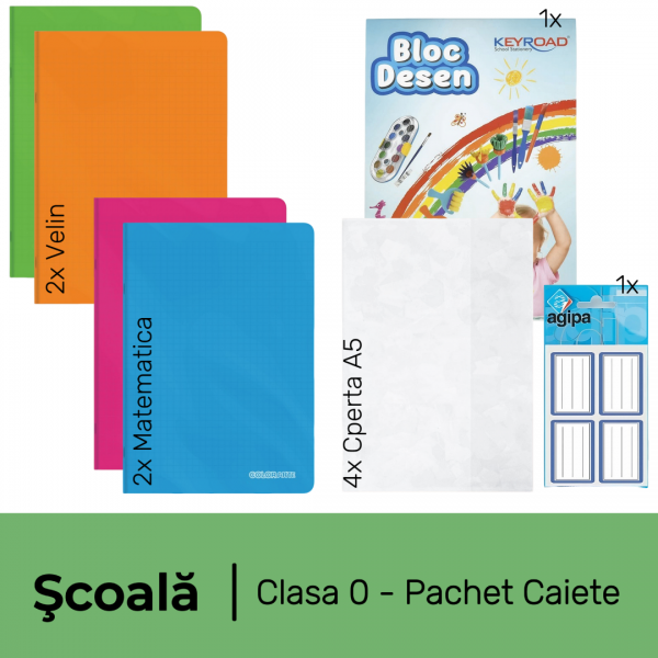 Pachet rechizite scoala clasa 0, PACHET CAIETE, fata/baiat, 10 piese